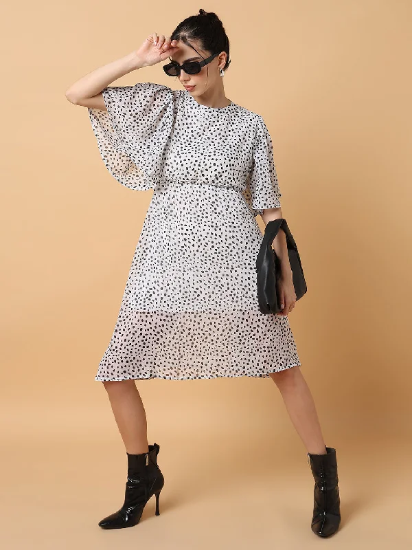 Women Printed Fit and Flare Off White Dress-AE-7071-Offwhite