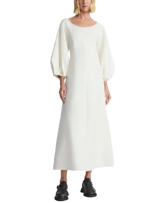 Lafayette 148 New York Lantern Sleeve Silk & Linen-Blend Dress