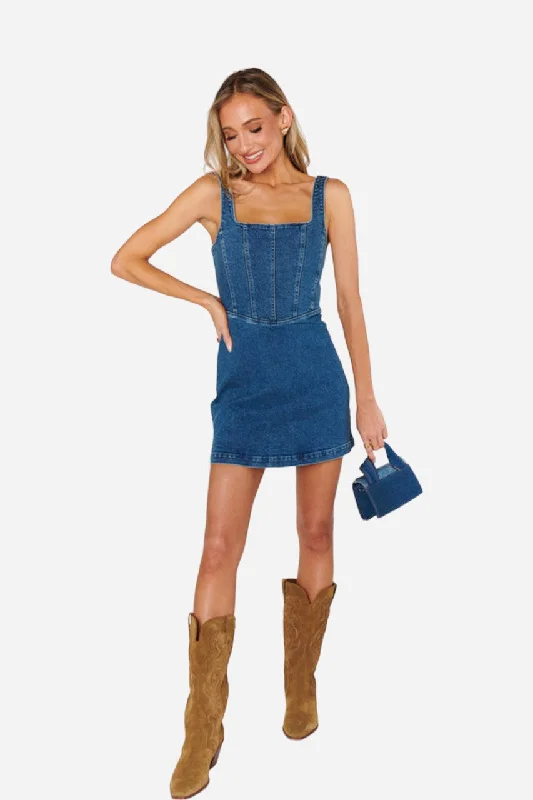 Show Me Your Mumu Corset Mini Dress in Blue Indigo