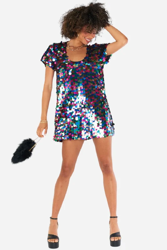 Show Me Your Mumu Emi Mini Dress in Rainbow Sequins