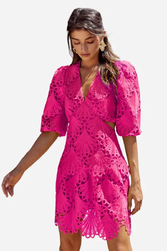 Adelyn Rae Harper Cut-Out Tiered Mini Dress in Hot Pink