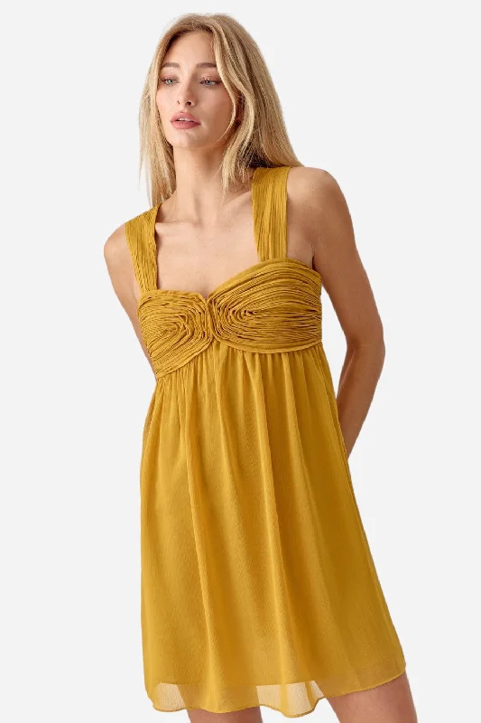 Adelyn Rae Ladella Rose Applique Chiffon Mini Dress in Golden Yellow