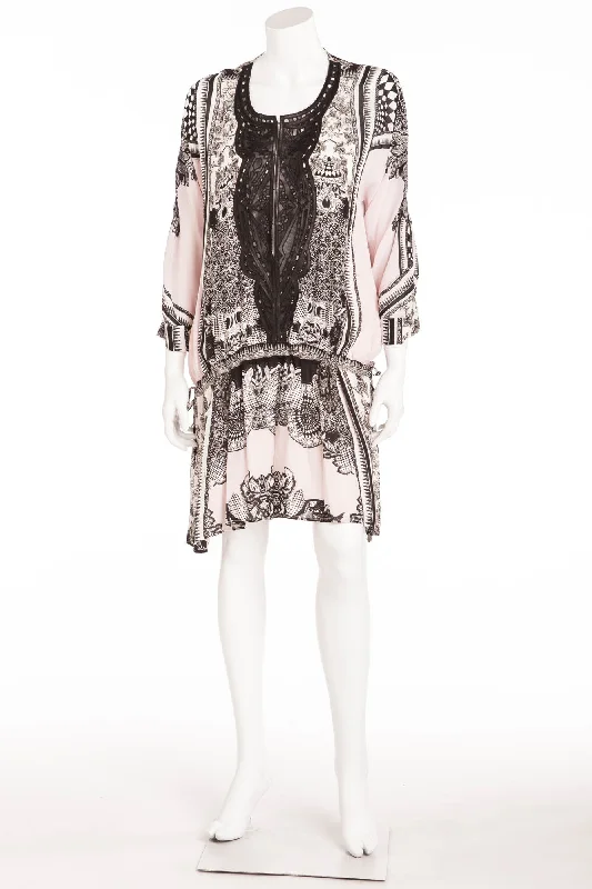 Roberto Cavalli - Leather Trimmed Crepe De Chine Mini Dress - IT 42