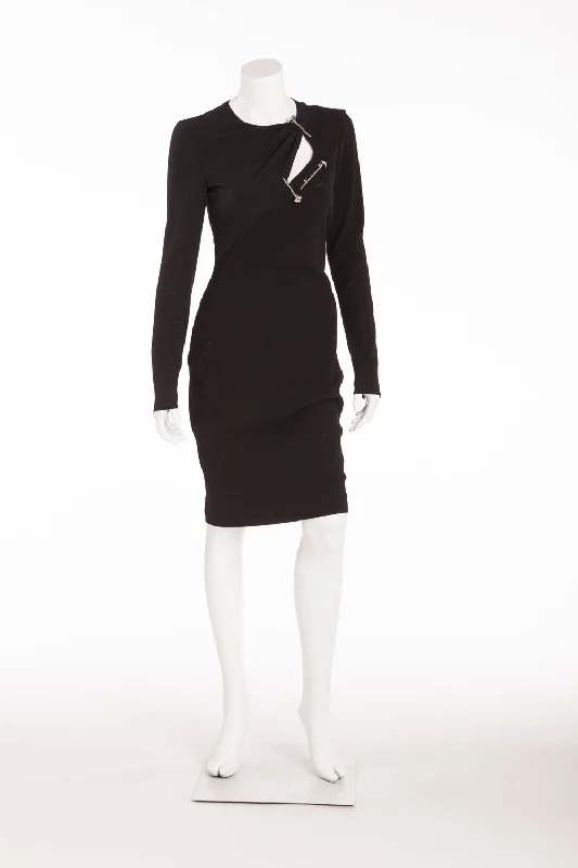 Versace - Long Sleeve Black Mini Dress with 3 Screw Pins - IT 42