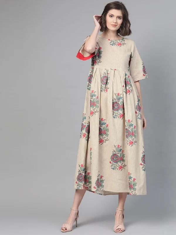 Women's Nayo Cream & Coral Floral Printed Maxi Dress - Nayo Clothing