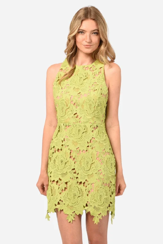 Adelyn Rae Cassie 3D Crochet Mini Dress in Lime Green