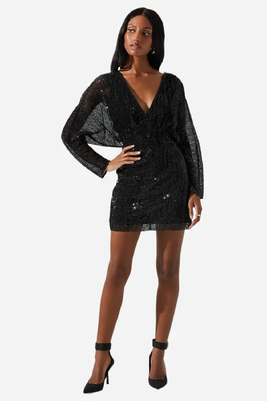 ASTR The Label Devika Sequin Open Back Mini Dress in Black