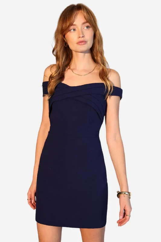 Adelyn Rae Isla Off Shoulder Crepe Mini Dress in Navy