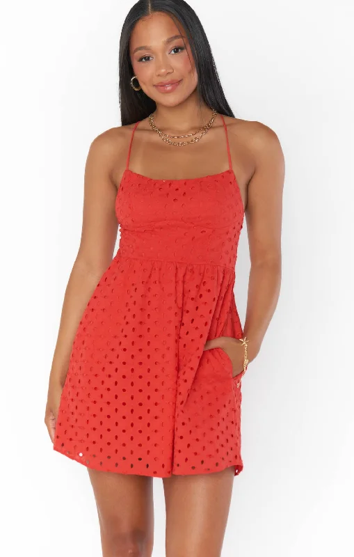 Show Me Your Mumu Out Of Town Mini Dress in Red Eyelet