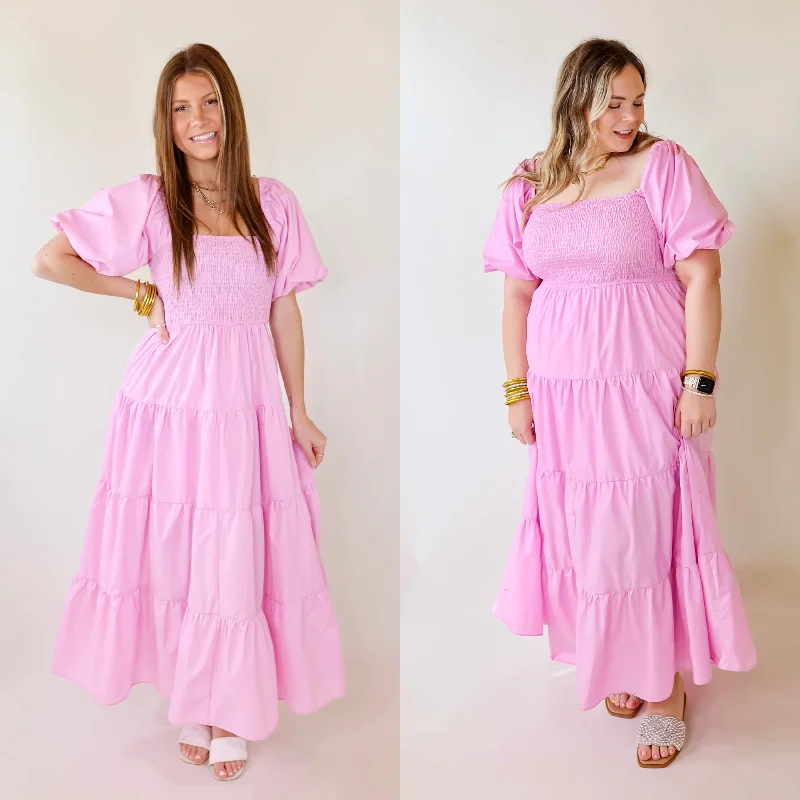 Santorini Sunshine Short Balloon Sleeve Maxi Dress in Light Pink