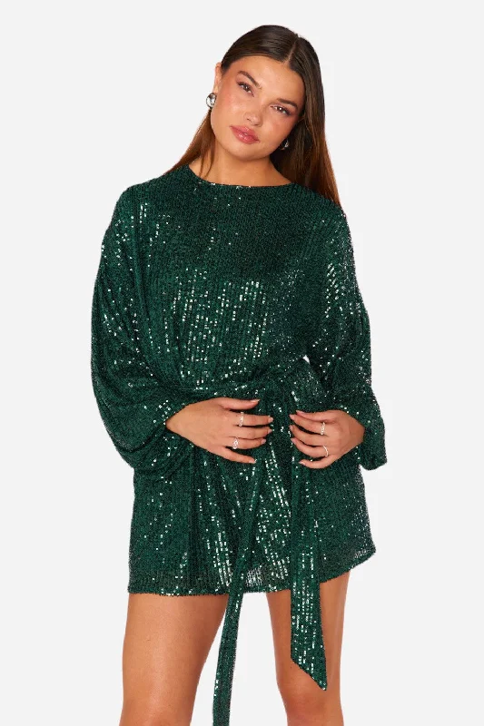 Show Me Your Mumu Sure Thing Mini Dress in Emerald Sequins