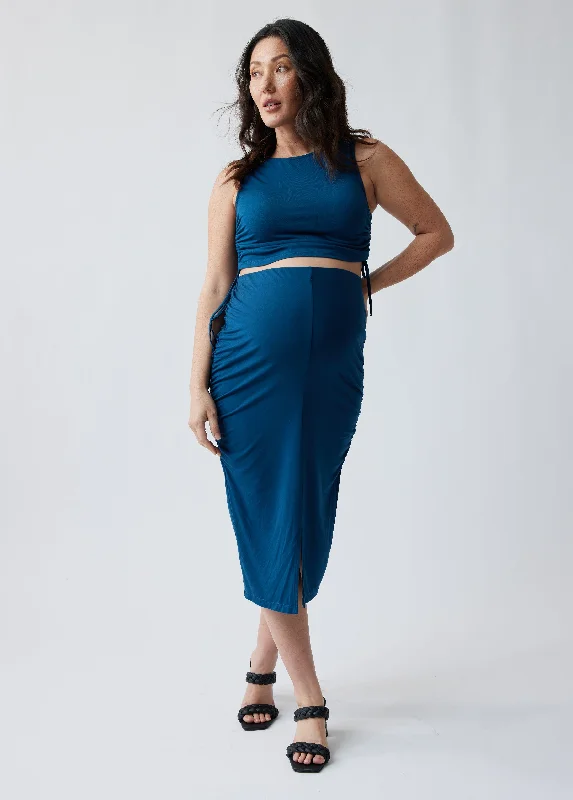 Side Ruched Maternity Knit Skirt