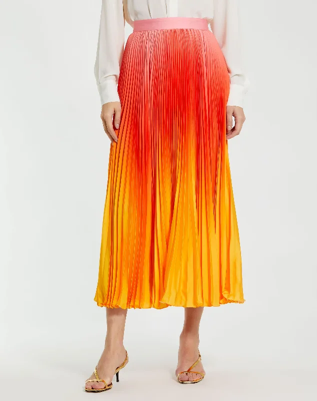 Pleated Charmeuse Ombre Maxi Skirt - FINAL SALE