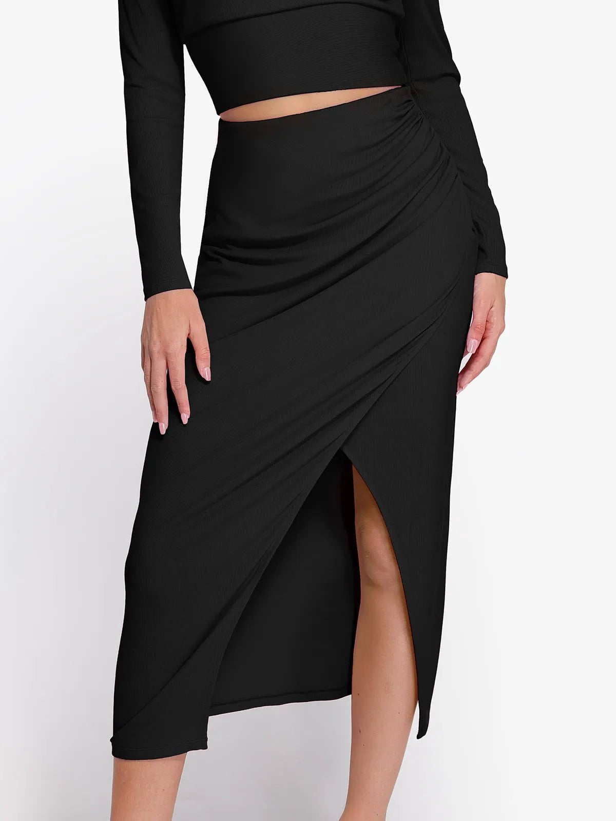 Shapewear Rib Modal Built In Sculpting Midi Wrap Skirt