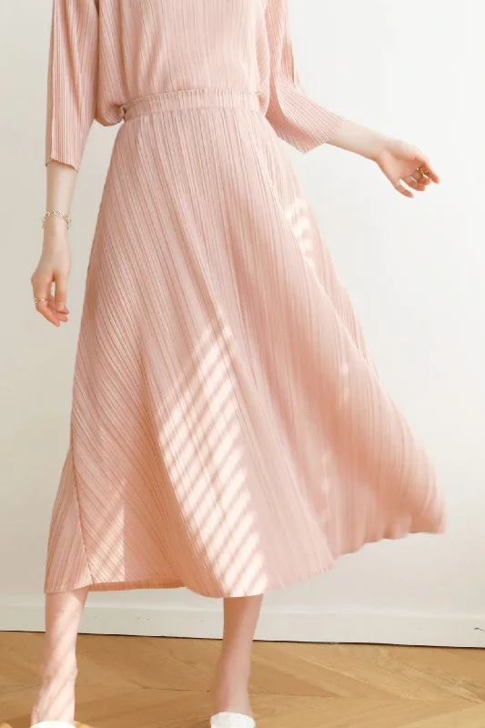 Solid Color Full Pleated High Waist Skirt