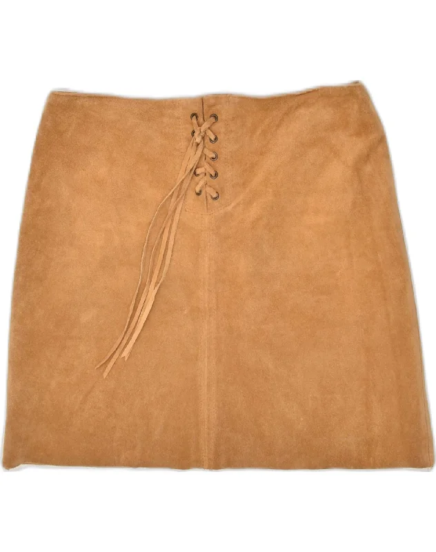 VERA PELLE Womens Leather Skirt UK 14 Medium W30 Brown Suede