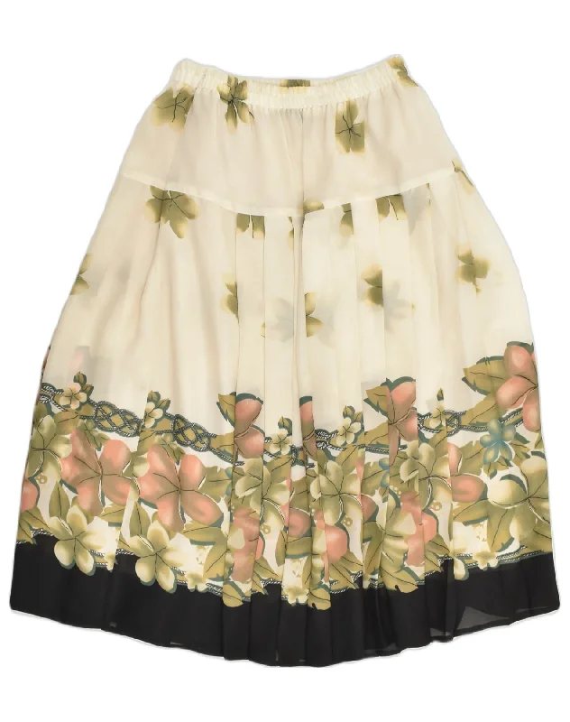 VINTAGE Womens Pleated A-Line Skirt W26 Small  Beige Floral