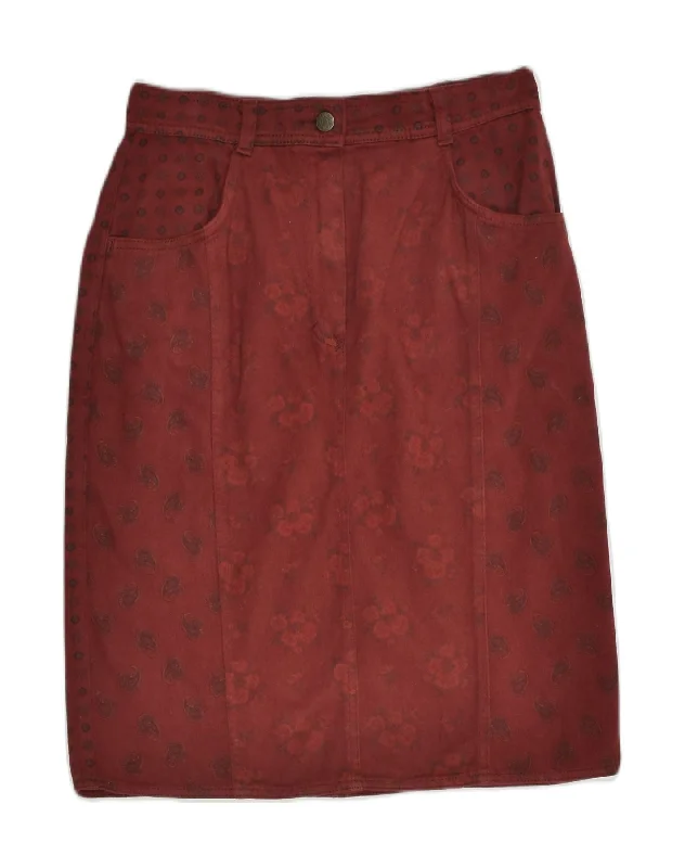 NEW PENNY Womens Straight Skirt W28 Medium  Red Floral Cotton