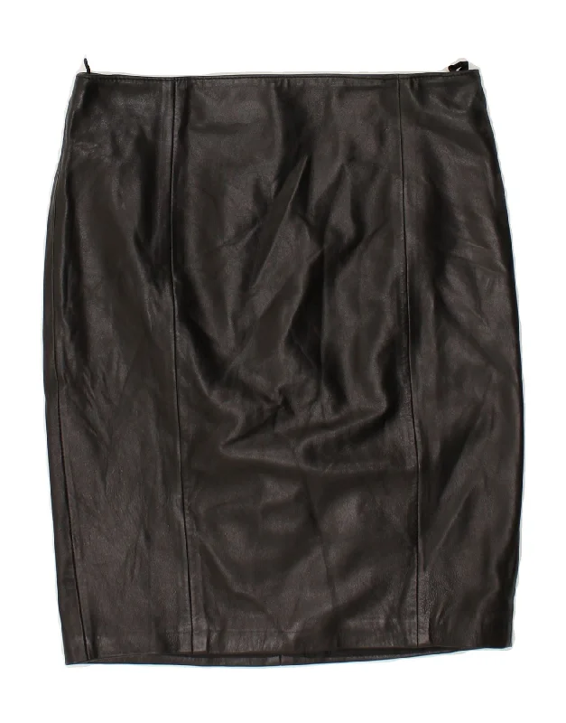 NUOVA CITTA Womens High Waist Leather Skirt IT 46 Large W28 Black Leather