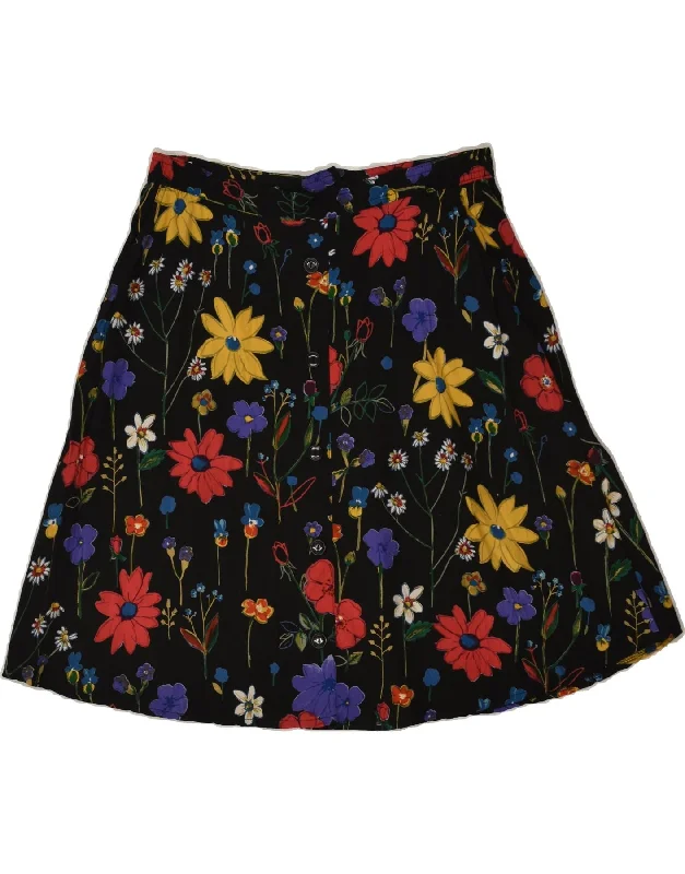 VINTAGE Womens A-Line Skirt W30 Medium  Black Floral