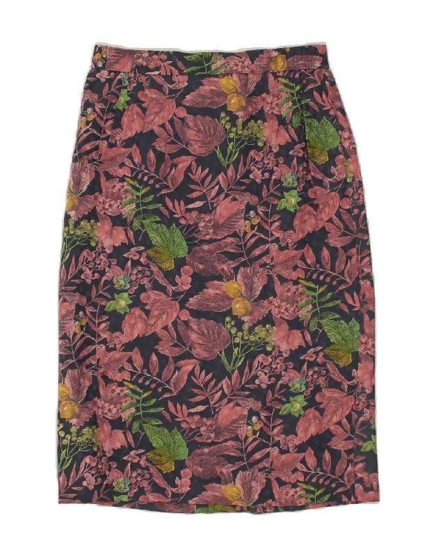 VINTAGE Womens Midi Skirt W28 Medium  Multicoloured Floral Polyester