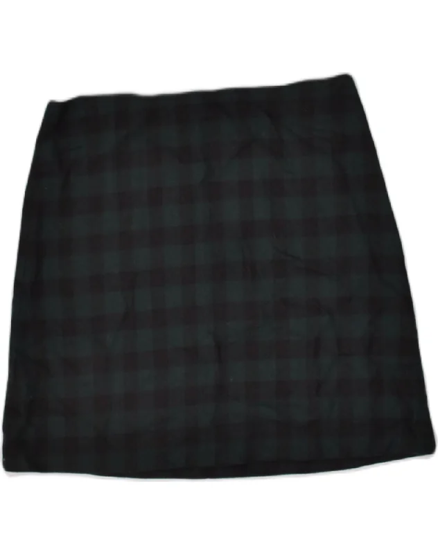 VINTAGE Womens Mini Skirt W34 Large  Green Check Cotton