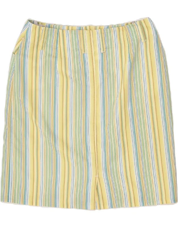 VINTAGE Womens Straight Skirt EU 36 Small W28 Yellow Striped Polyester