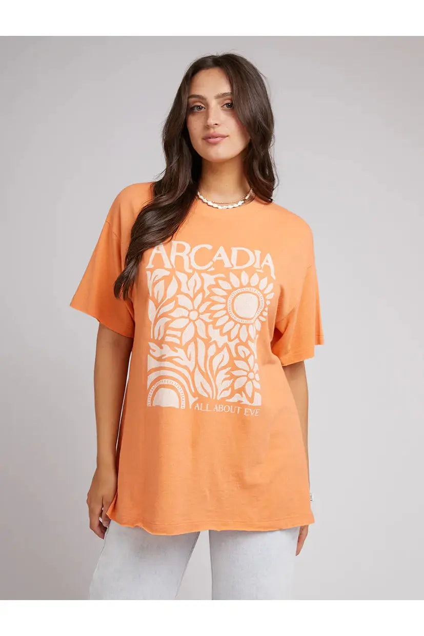 ALL ABOUT EVE ARCADIA TEE PEACH Mesh Blend Leather Blend Suede Blend