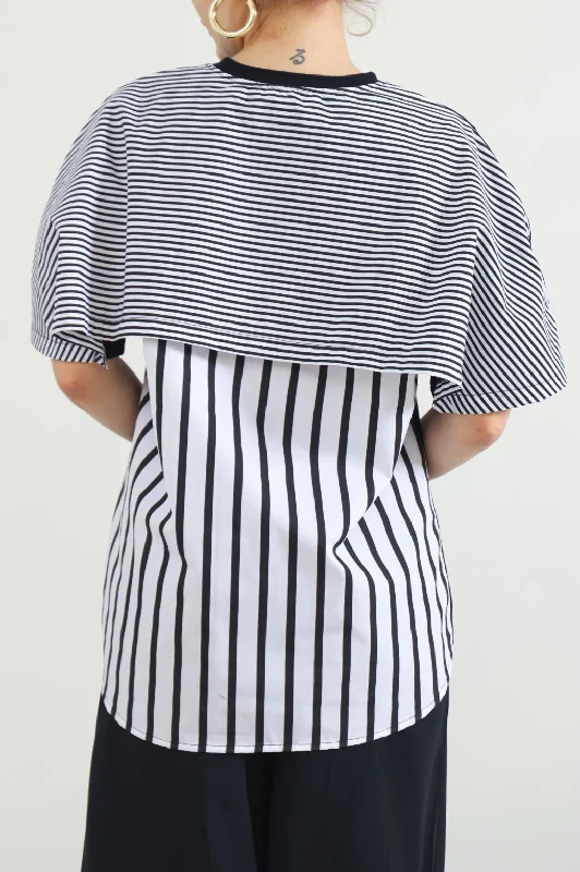 ASYMMETRICAL STRIPED TEE Mesh Fabric Canvas Fabric Denim Fabric