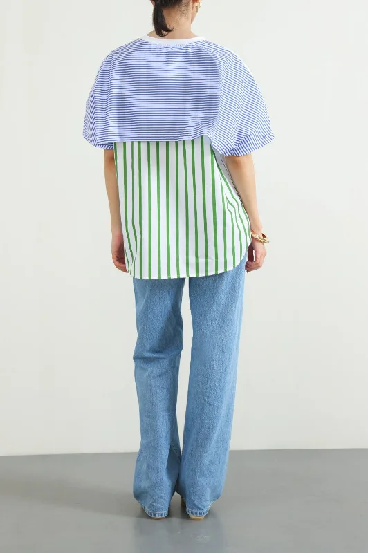 ASYMMETRICAL STRIPED TEE Cotton Fabric Linen Fabric Terry Fabric