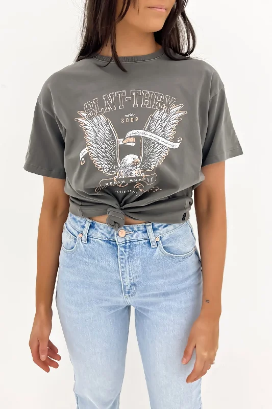 Banner Tee Coal Beaded Sequined Faux Fur