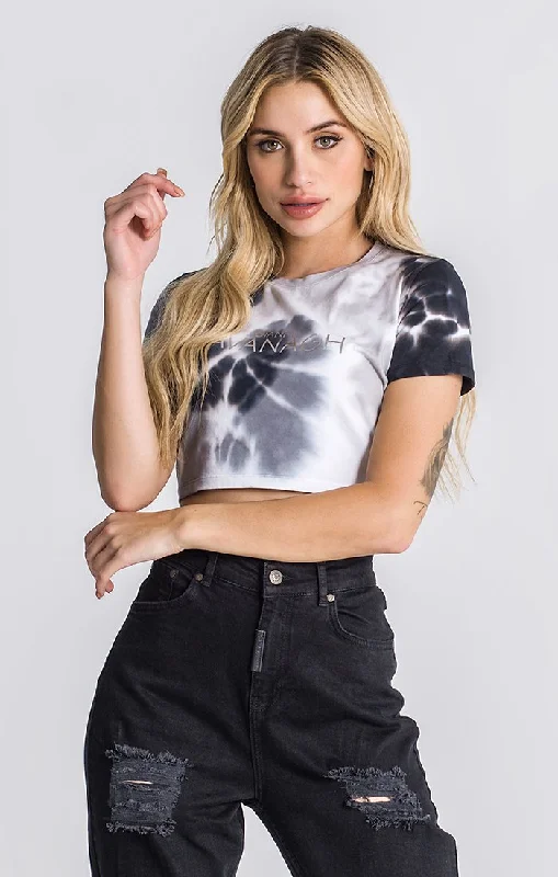 Black And White Tie Dye Cropped Tee Striped Floral Plaid