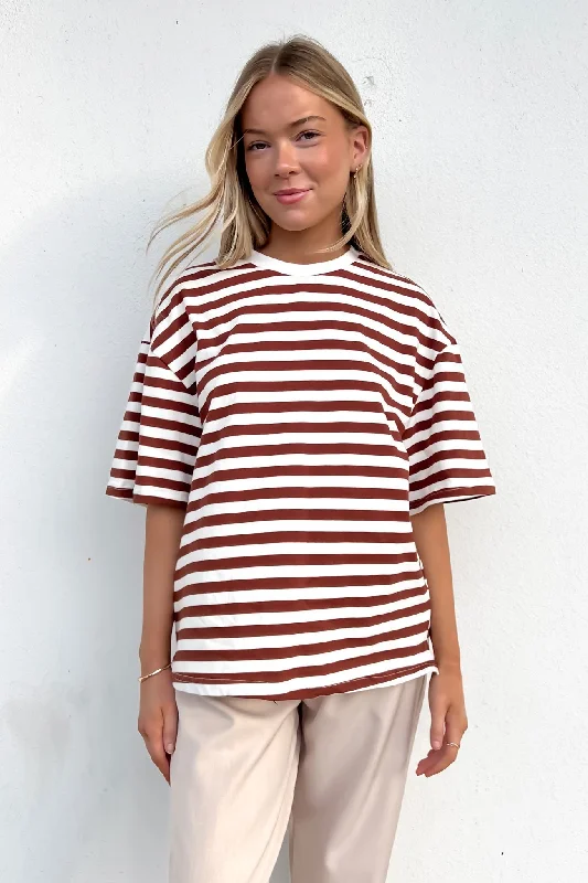 Blair Tee Brown Stripe Zippered Front Buttoned Front Snap Front