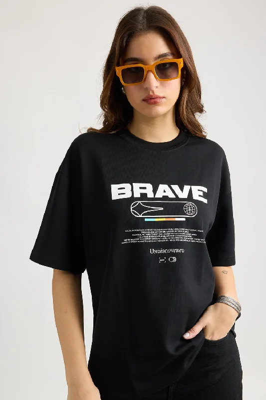 Brave Black Tee Notch Collar Peter Pan Collar Cowl Neck