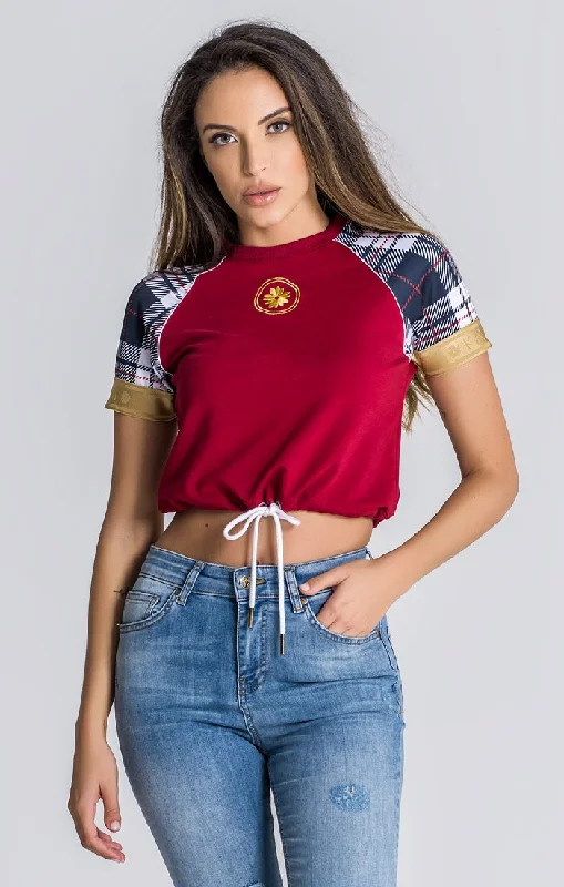 Burgundy Royalty Cropped Tee Denim Fabric Leather Fabric Suede Fabric