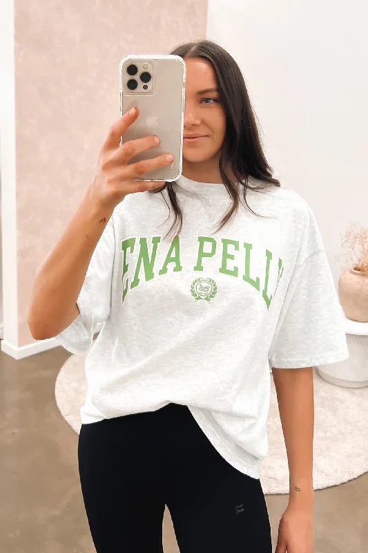 Collegiate Logo Oversized Tee Nile Green White Marle Striped Floral Plaid