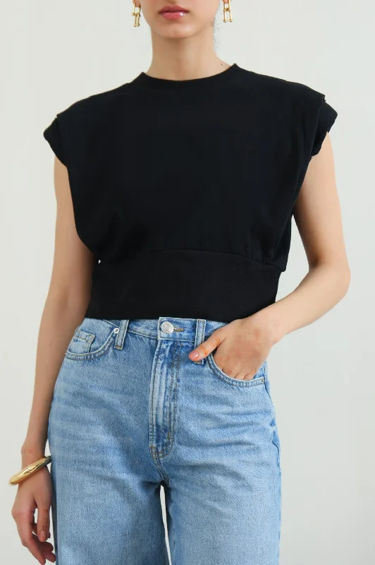 CROPPED SHOULDER TEE Sequined Glittery Shiny