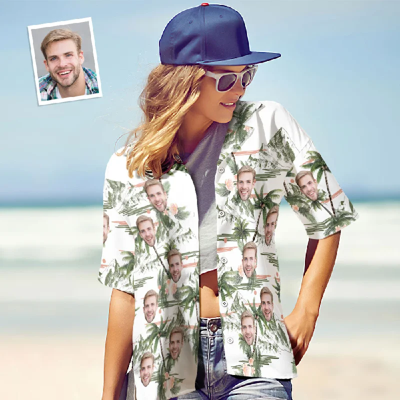 Custom Face Shirt Personalised Photo Women's Hawaiian Shirt Gift - Coconut Tree