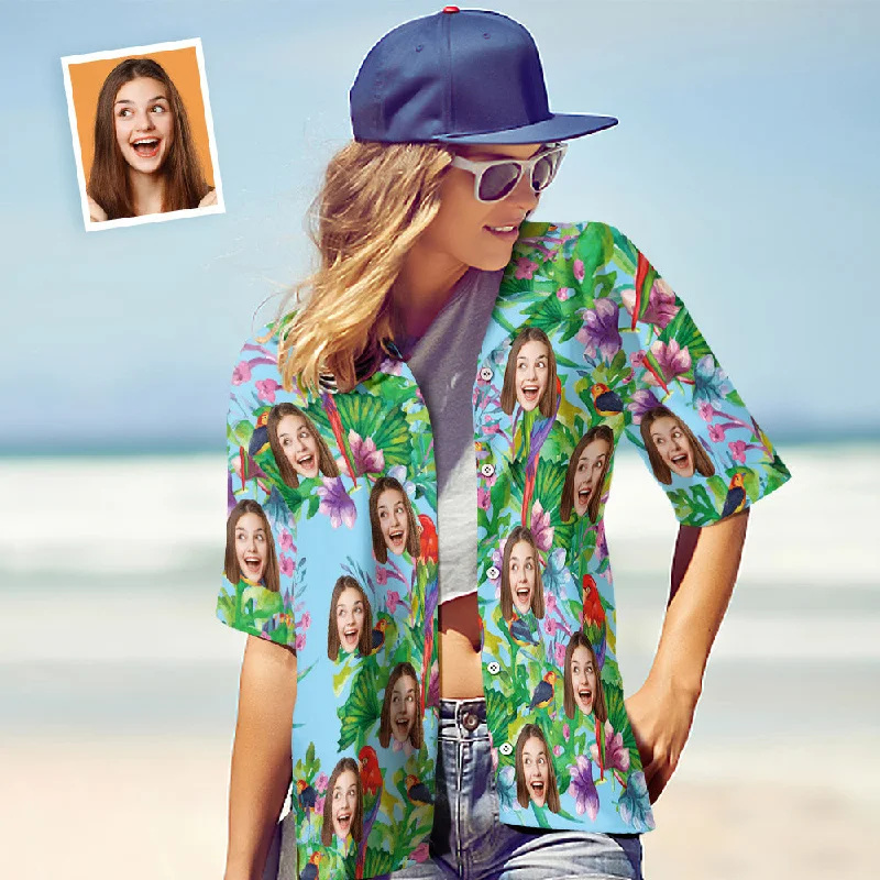 Personalised Shirt Women's Hawaiian Shirt With Colorful Parrot