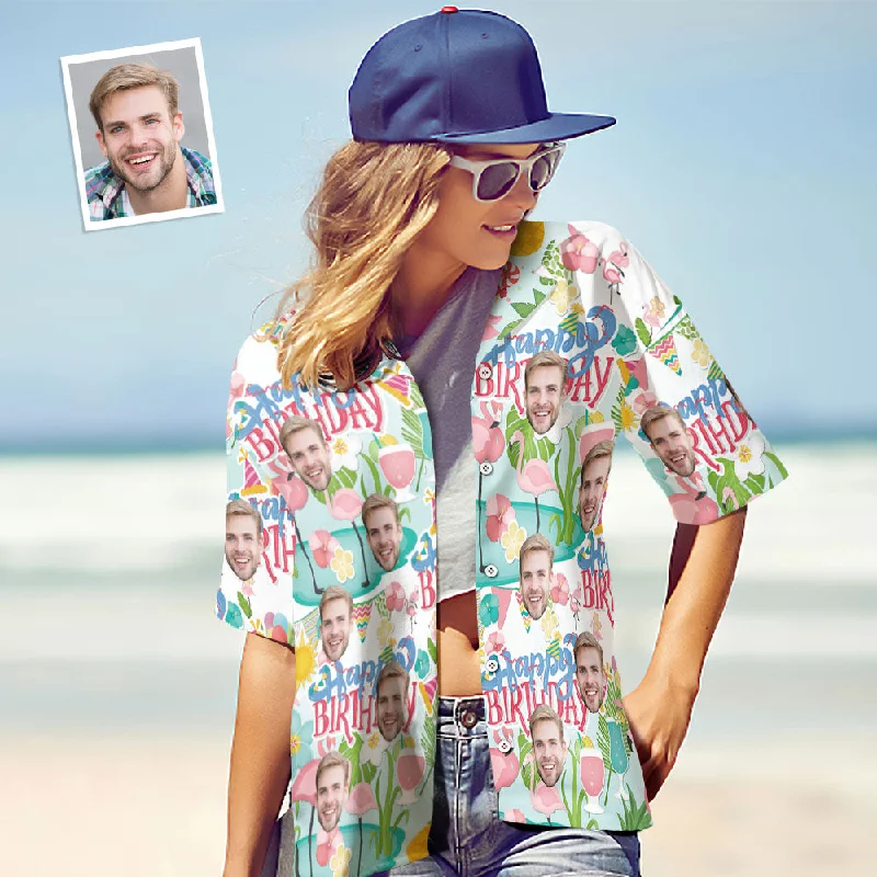 Custom Photo Hawaiian Shirt Beach Vacation Women's Popular All Over Print Hawaiian Beach Shirt Holiday Gift Happy Birthday