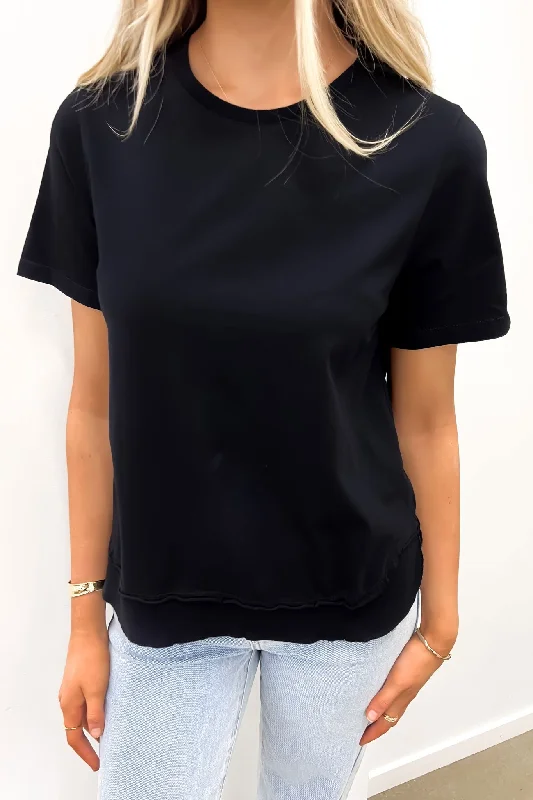 Farrah Short Sleeve Tee Black Chenille Brocade Lace