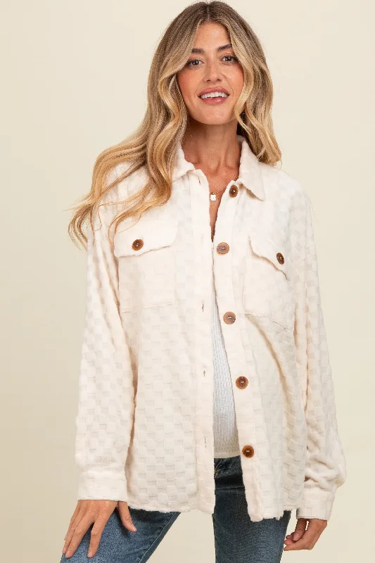 Ivory Checker Plaid Button Down Maternity Shirt