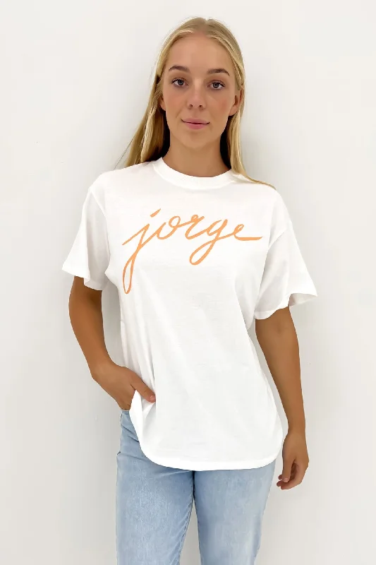 Jorge Script Tee Orange Hooded Caped Shawl Collar