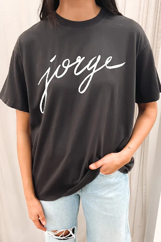 Jorge Script Tee Washed Black Houndstooth Herringbone Solid