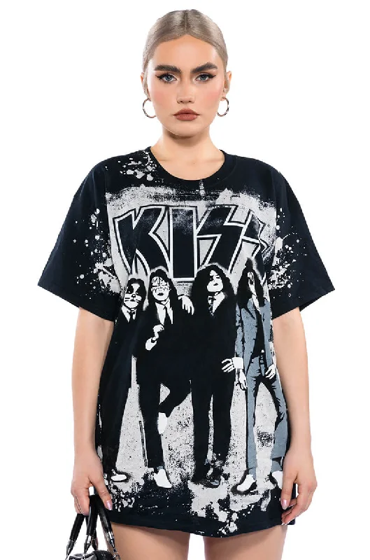 KISS SHORT SLEEVE GRAPHIC BAND TEE Oversized T-Shirt Spandex breathable