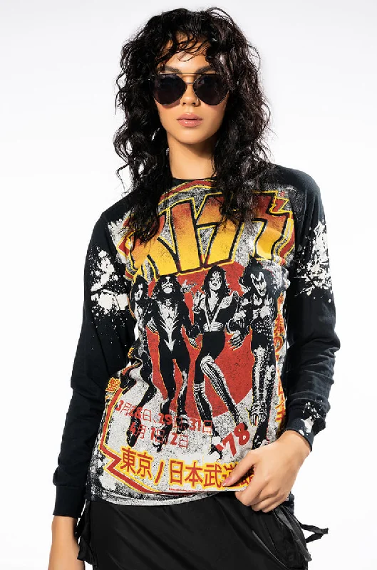 KISS SPLATTER LONG SLEEVE BAND TEE Seamless Knitted Crochet