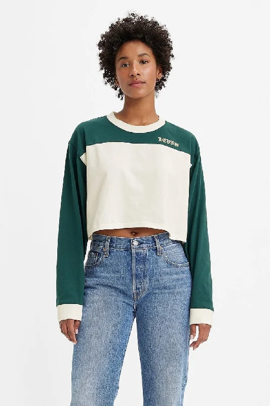 LEVI'S CROP FOOTBALL TEE LS GOTHIC VARSITY Collared Crew Neck Turtle Neck