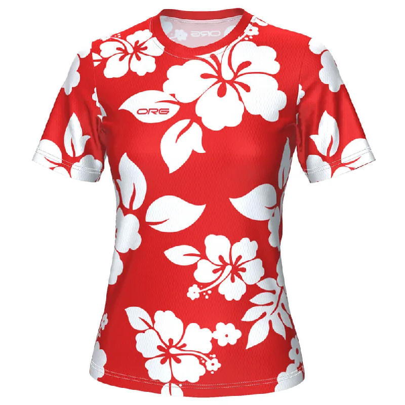 Women's Hawaiian Aloha Floral Short Sleeve Running Shirt