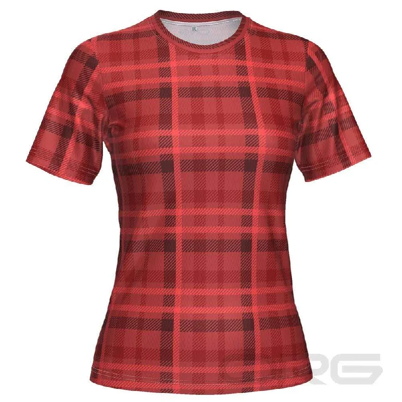 Women's Plaid Tartan Short Sleeve Running Shirt