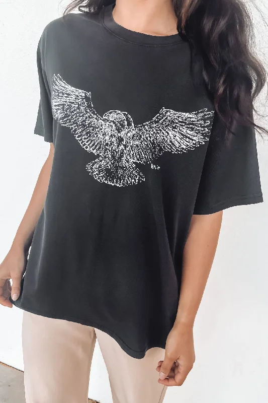 Orion Eagle Tee Washed Black Boxy Fit Fitted Loose